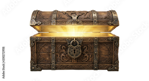 Fotografía Ornate medieval wooden treasure chest with glowing light