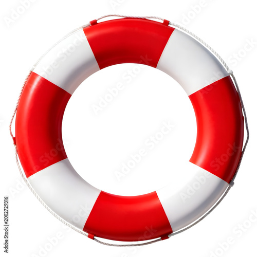 Red and white lifebuoy ring for water safety isolated on transparent background