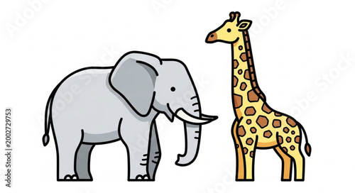 Cartoon elephant and giraffe standing.