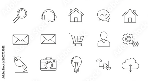 Collection of various line icons symbols.