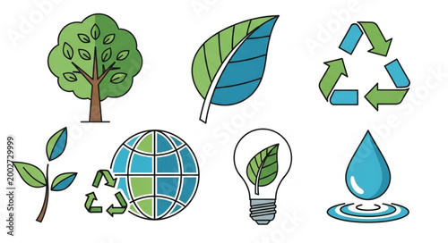 Εκτύπωση καμβά Eco Friendly Green Leaf Icons.