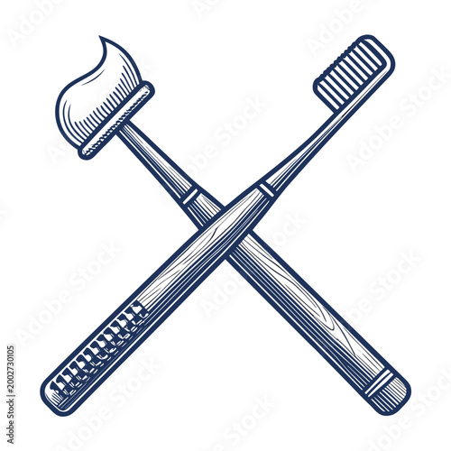 Featuring Bold Stroke Dental Cleaning Tools Crossed Vibrant High-Quality Stock Image
