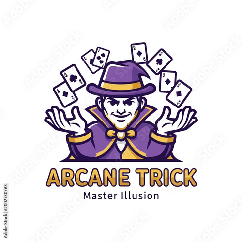 Illustration of a magician with cards.