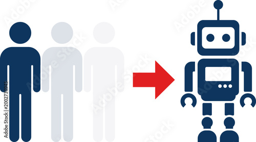 AI replacing human workers concept, automation and job displacement, artificial intelligence workforce transformation vector illustration