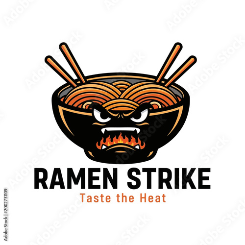 Ramen strike logo with noodles.