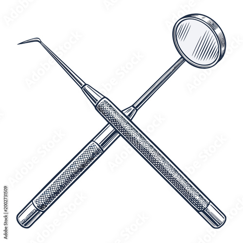 Featuring Bold Stroke Dental Mirror And Probe Crossed Elegant Premium Digital Asset