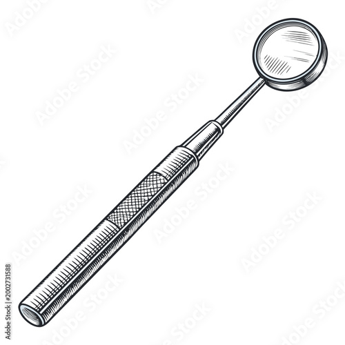 Dynamic Bold Stroke Dental Mirror Inspection Tool High-Quality Stock Image