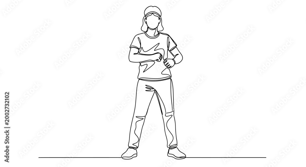 Obraz premium One Line Drawing of a Young Woman Dancing, Energetic Movement, Casual Style