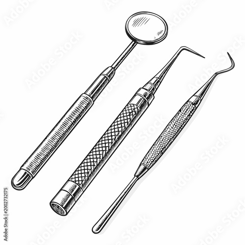 Beautiful Bold Stroke Dental Probe And Mirror High-Quality Stock Image
