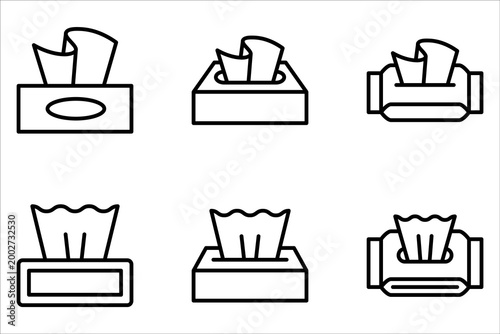 Tissue Box Icon Set. Facial tissue hygiene box on white background