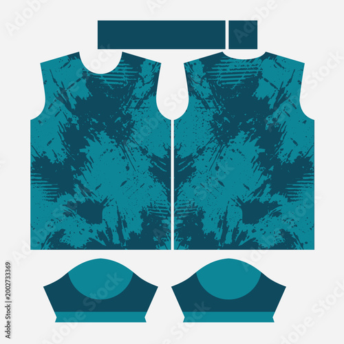 Abstract Teal and Dark Green Grunge Paint Splash Sports Jersey Sublimation Design