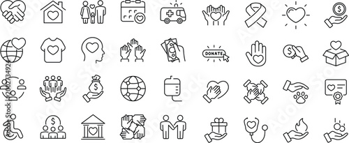 Fotografie Charity and Donation set of web icons in line style