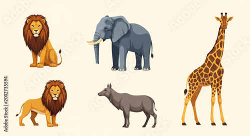 Lion elephant giraffe and donkey animals.