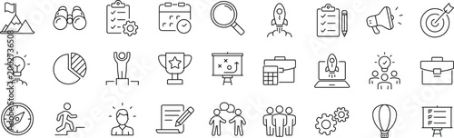 Start up set of web icons. Editable Stroke. Business startup icons for web and mobile app. Startup project, development, creative idea, target, innovation, marketing