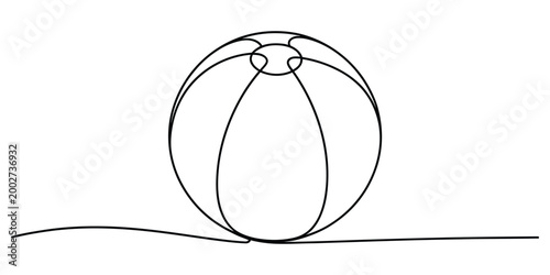Continuous line drawing of a beach ball on a surface