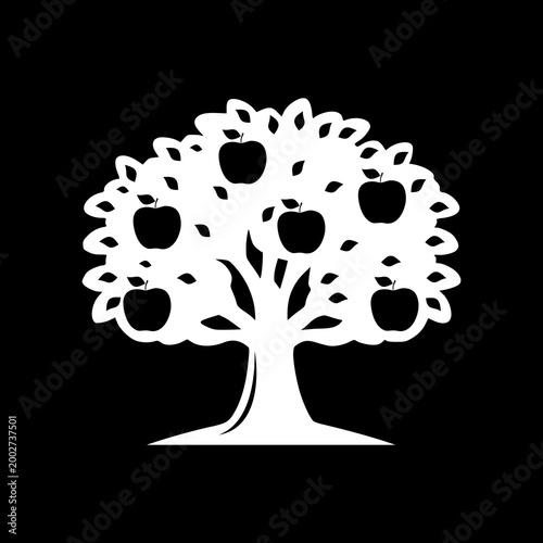  Apple tree icon isolated on black background