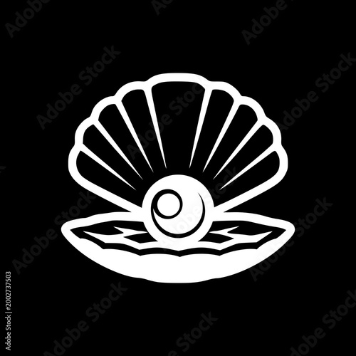 Seashell with pearl icon isolated on black background