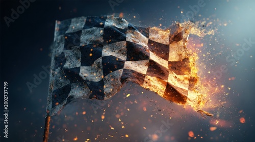 Fiery checkered flag symbol of competition and victory illustration