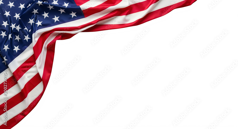 Usa independence day waving american flag corner isolated on transparent background