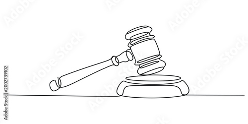 Continuous line drawing of a judge gavel and sound block