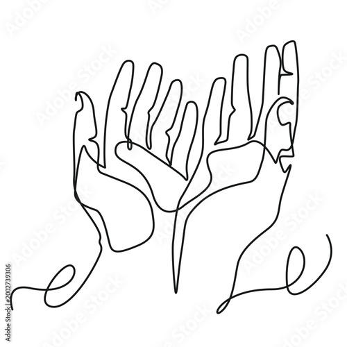 Praying Hands Continuous Line Drawing, Minimalist One Line Art Illustration
