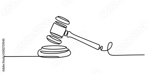 Continuous one line drawing of a judge gavel