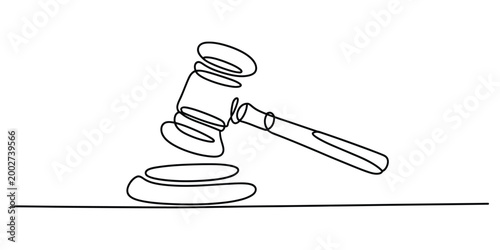 Continuous line drawing of a judge gavel