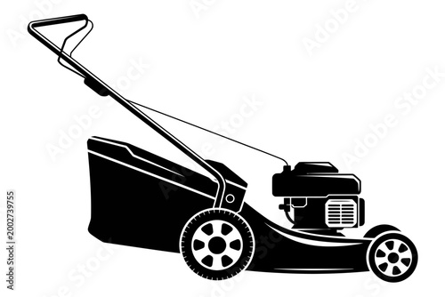 Gasoline powered lawn mower with grass bag catcher and wheels for gardening