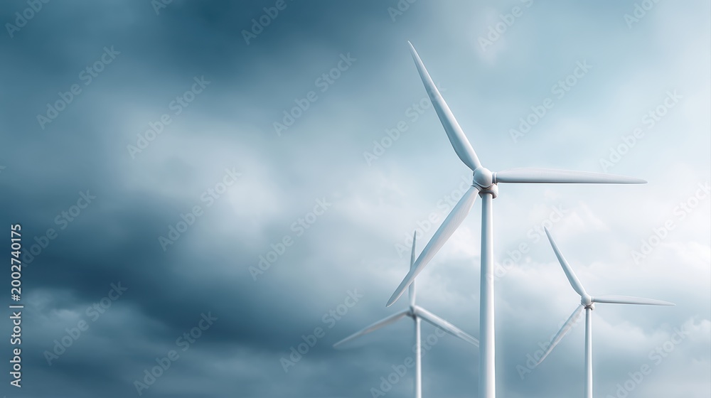 Fototapeta premium Green energy wind turbine landscape clean sky background