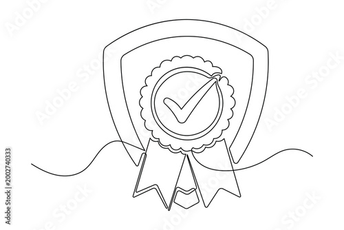 Shield achievement badge continuous one line art simple minimalist symbol