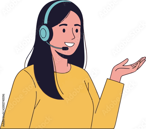 Cartoon Illustration of a Woman Wearing a Headset.