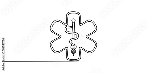 Continuous line drawing of star of life symbol