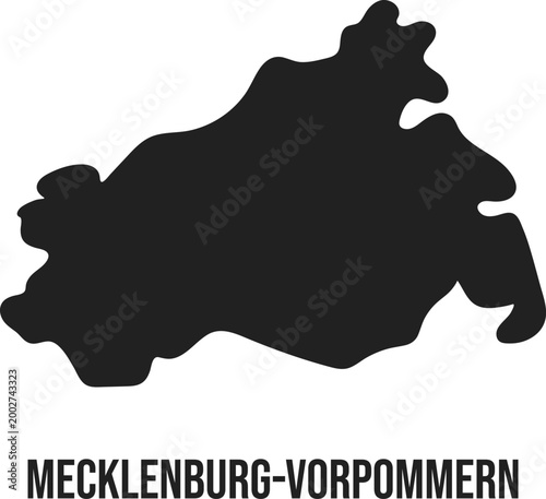 Mecklenburg Vorpommern State Silhouette Map Flat,Germany,Minimal Black Vector,Isolated on Transparent Background