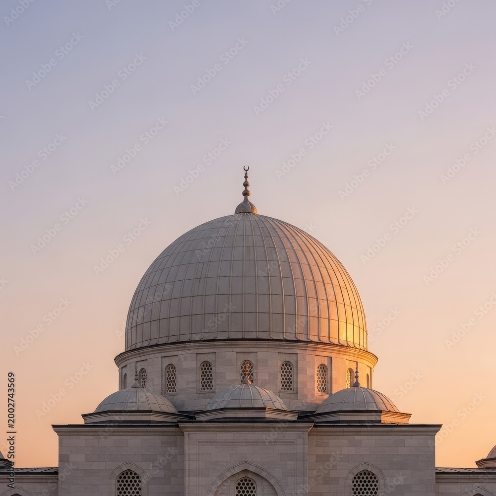 Obraz premium Mosque dome and base, isolated, with sunset background