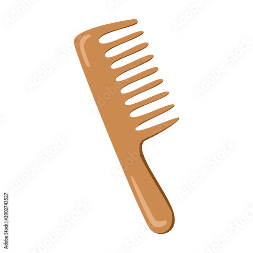 Wooden hair comb. Flat vector illustration of natural hair care accessory isolated on light background