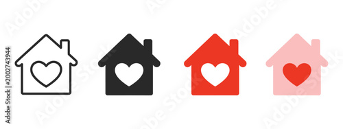 House heart icon, care family support graphics, charity community symbols, warm home concept, vector illustration