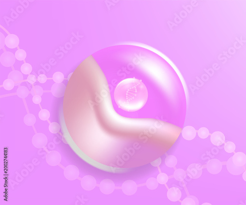 Hyaluronic acid and Niacinamide skin solutions ad, pink collagen serum drops into skin cell with cosmetic advertising background ready to use, illustration vector.	