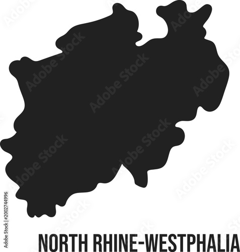 North Rhine-Westphalia State Silhouette Map Flat,Germany,Minimal Black Vector, Isolated