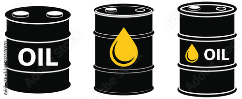 Oil barrel icon, fuel chemical storage graphics, petroleum industry symbols, flat design white background, vector illustration