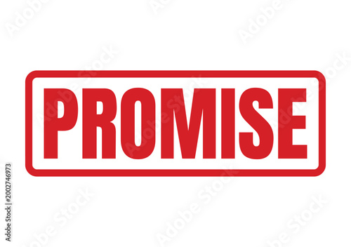 Red rubber stamp imprint of the word PROMISE in bold sans serif font inside a rounded rectangle