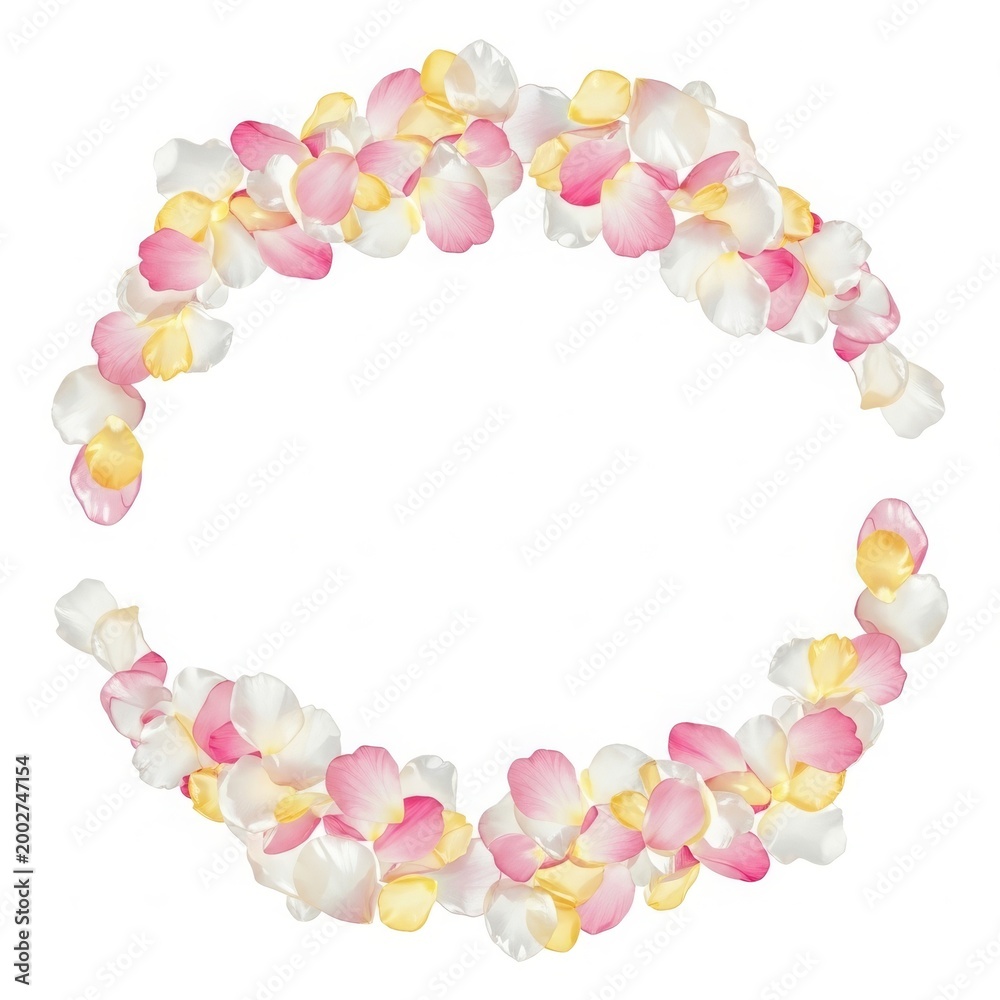 Fototapeta premium Floral border with pink, white, and yellow petals, incomplete lei