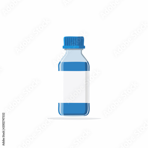 Illustration of a Blue Capped Bottle with Blue Liquid and White Label