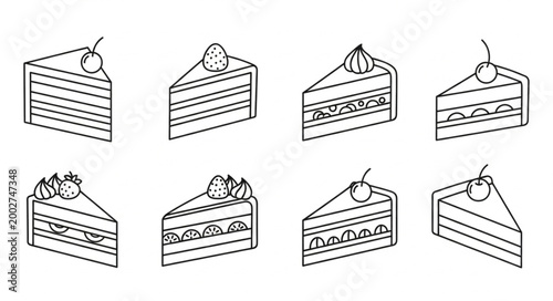 Collection of Hand Drawn Cake Slices with Toppings.