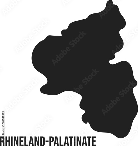 Rhineland-Palatinate State Silhouette Map Flat,Germany,Minimal Black Vector, Isolated