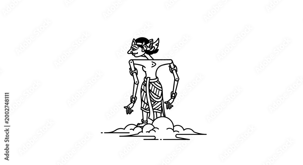 Obraz premium Traditional Indonesian Wayang Kulit Shadow Puppet Character in Line Art Style