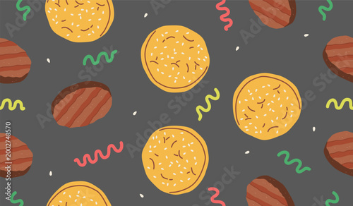 Cute burger pattern background vector design