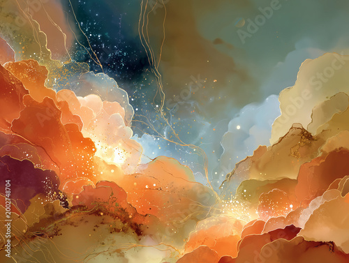 Colorful cloudscape background featuring electric fluid elements