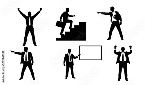 Business leadership and success silhouette set professional people vector illustration isolated on white background