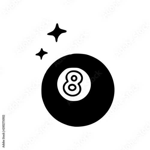magic 8 ball illustration with sparkling stars for fortune telling