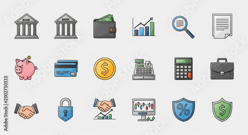 Financial Icons Set Business Finance Banking Symbols.
